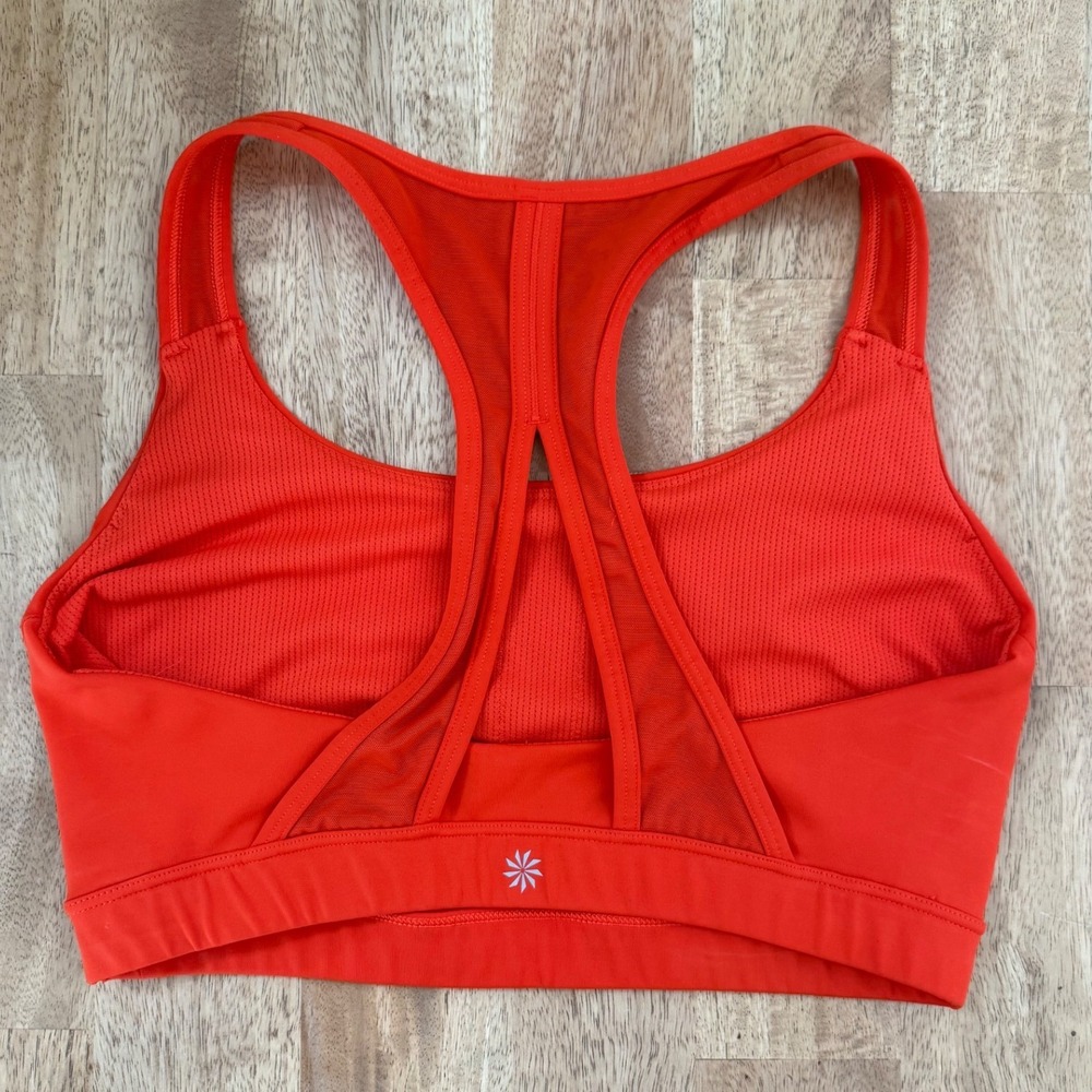Athleta Womens Orange Red Mesh Racerback Sports Bra Medium Activewear Gym Top - Picture 2 of 3